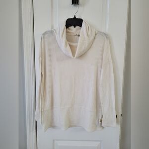 Anthropologie Akemi + Kin Oversized Cowl Neck Waffle Knit Top  Ivory Cream Small